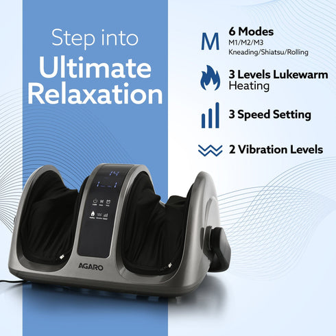 Primo Foot Massager, Kneading & Rolling Function, Lukewarm Heat, Vibration, Timer, for Pain Relief, Muscle Relaxation & Improving Blood Circulation